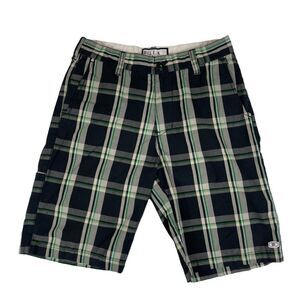 Billabong Women's Chino Shorts Plaid Casual Summer Mid Length Flat Front Size 28